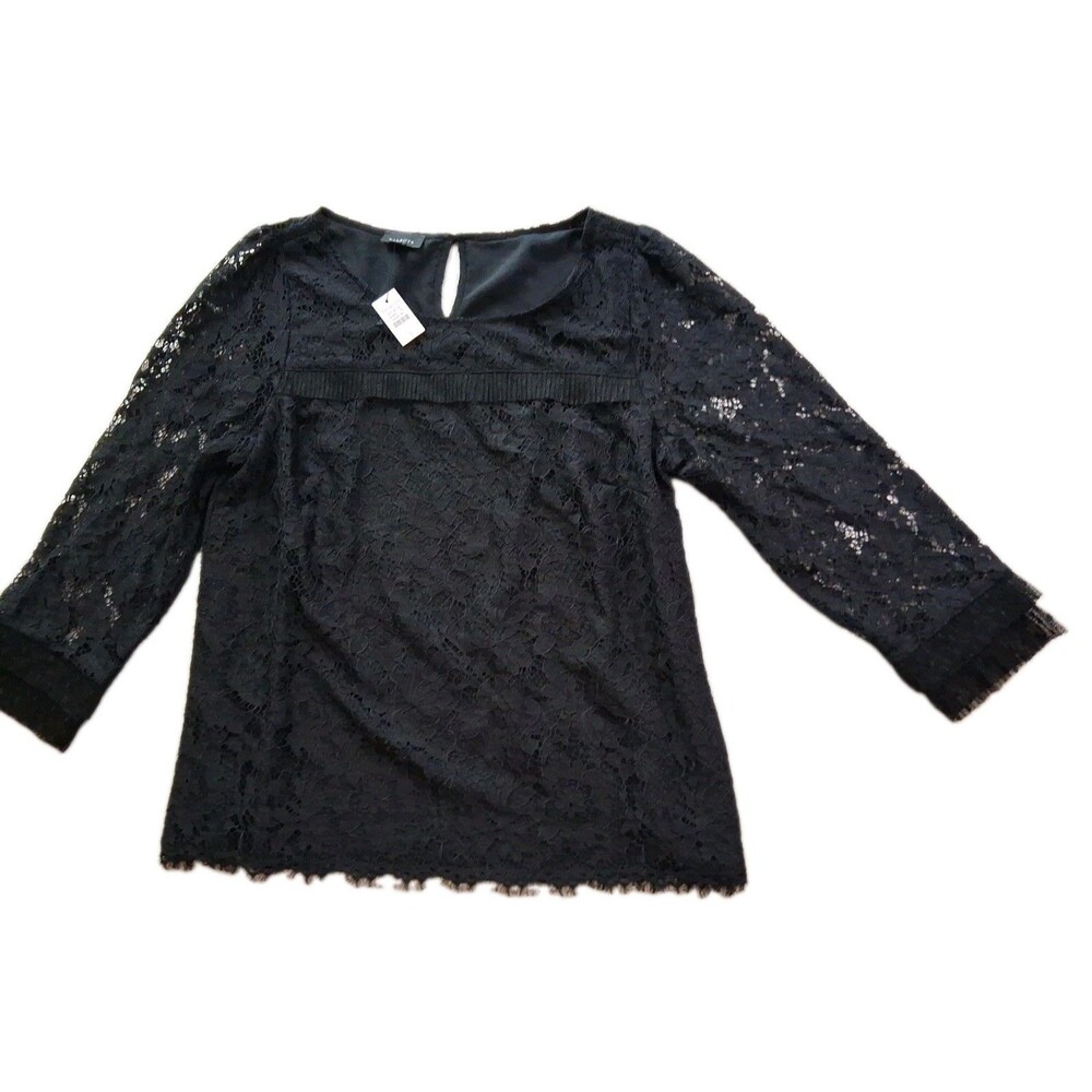 Talbots Floral Lace Blouse Women Small Black Button Back Keyhole Back Pullover